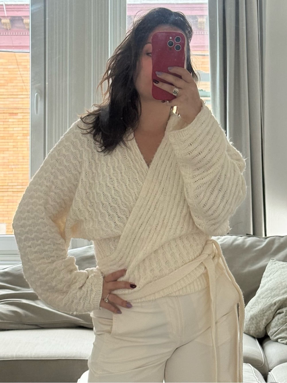 Free People Cream Cable Wrap Cardigan